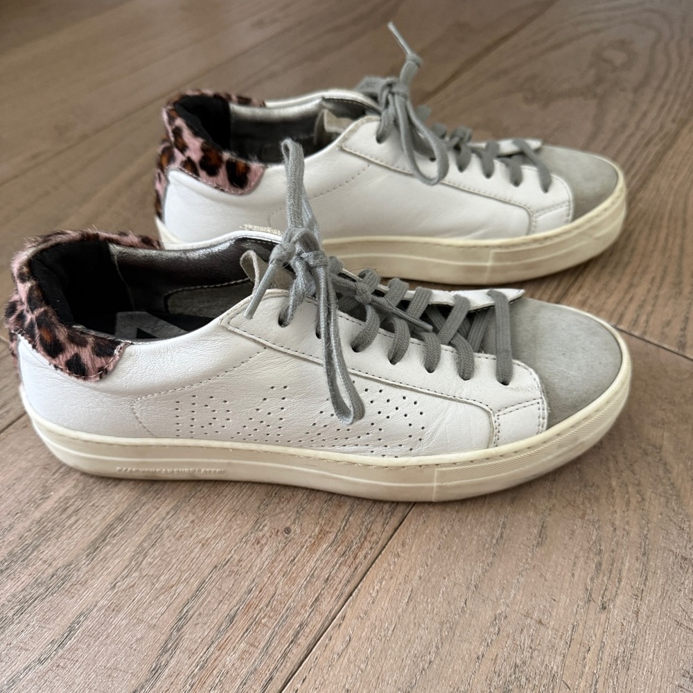 P448 White and Gray Sneakers with Leopard Print Detail